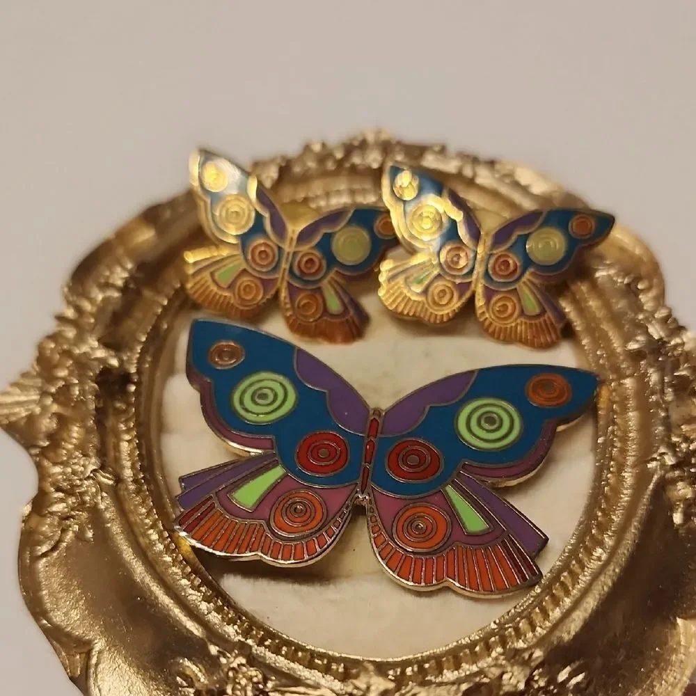 Laurel Burch Summer Butterfly Brooch and Earring Set